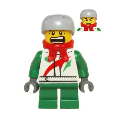  Octan - Jacket with Red and Green Stripe, Green Short Legs, Red Bandana, Helmet Sports with Vent Holes, Black Eye Corner Crinkles