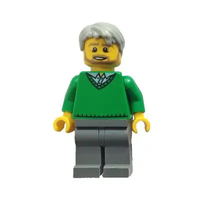  Green V-Neck Sweater, Dark Bluish Gray Legs, Light Bluish Gray Short Tousled Hair, Beard (Thanksgiving Pop)
