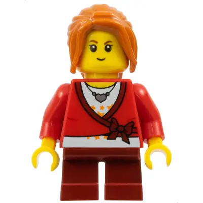  Sweater Cropped with Bow, Heart Necklace, Dark Red Short Legs, Dark Orange Ponytail Long with Side Bangs