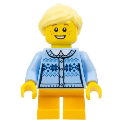  Girl - Fair Isle Sweater, Bright Light Yellow Ponytail, Bright Light Orange Legs Short, Freckles