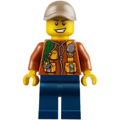 City Jungle Explorer - Dark Orange Jacket with Pouches, Dark Blue Legs, Dark Tan Cap with Hole, Big Smile