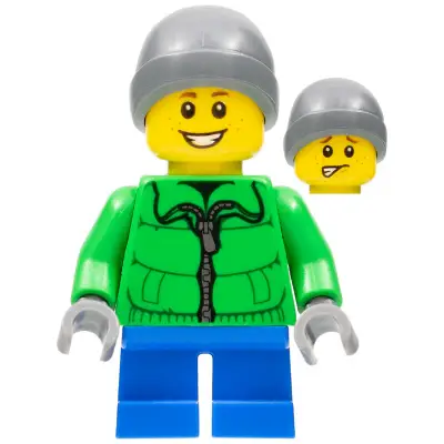  Winter Jacket Zipper, Blue Short Legs, Dark Bluish Gray Beanie, Freckles