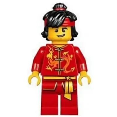  Dragon Dance Performer, Top Knot and Headband, Lopsided Grin