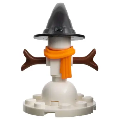  Snowman - Black Wizard / Witch hat, Orange Scarf