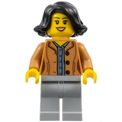  Woman, Black Hair, Medium Nougat Jacket, Dark Bluish Gray Shirt, Light Bluish Gray Legs