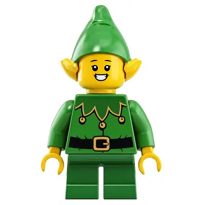  Elf - Green Scalloped Collar with Bells, Open Mouth Smile