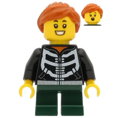  Girl - Black Hoodie with Skeleton Torso, Dark Green Short Legs, Dark Orange Hair