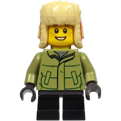  Boy - Olive Green Winter Jacket, Black Short Legs, Ushanka Hat