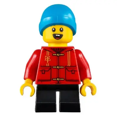  Child - Boy, Red Tang Jacket with Hood, Black Short Legs, Dark Azure Beanie