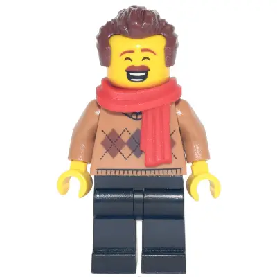  Dad - Medium Nougat Argyle Sweater, Red Scarf, Black Legs, Reddish Brown Hair