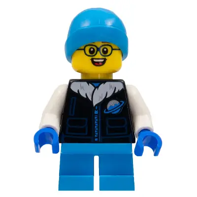  Child - Boy, Black Ice Planet Coat, Dark Azure Short Legs, Dark Azure Beanie, Glasses