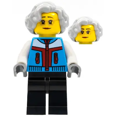  Lunar New Year Ice Festival Participant - Female, Dark Azure Coat, Black Legs, Light Bluish Gray Wavy Hair, Glasses