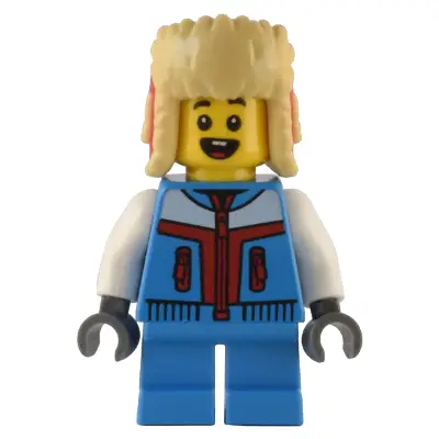  Child - Boy, Dark Azure Jacket and Short Legs, Red and Tan Ushanka Hat