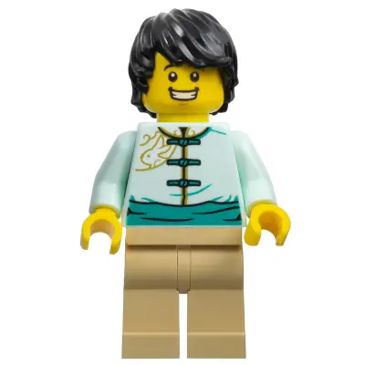  Lunar New Year Parade Participant - Male, Light Aqua Tang Jacket, Tan Legs, Black Hair