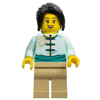  Lunar New Year Parade Participant - Female, Light Aqua Tang Jacket, Tan Legs, Black Hair