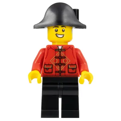  Lunar New Year Parade Participant - Male, Red Tang Shirt, Black Legs, Pirate Bicorne Hat