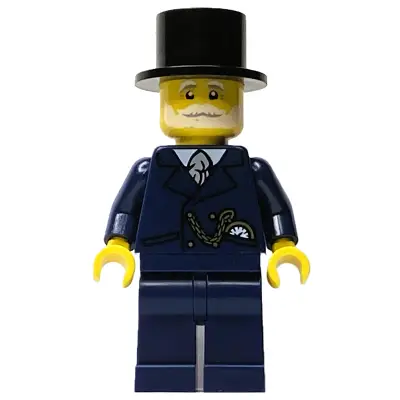  Wintertime Carriage Driver - Male, Dark Blue Suit with Gold Chain and Watch, White Beard and Moustache, Black Top Hat