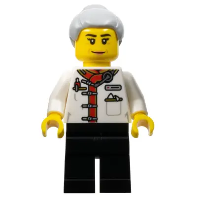  Restaurant Worker - Female, White Uniform Jacket, Black Legs, Light Bluish Gray Hair with Top Knot Bun