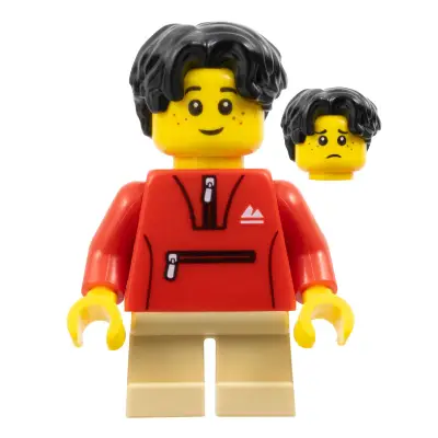  Child - Boy, Red Tracksuit Jacket, Tan Short Legs, Black Hair