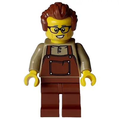  Man - Reddish Brown Hair, Dark Tan Shirt, Reddish Brown Overalls and Legs, Black Glasses
