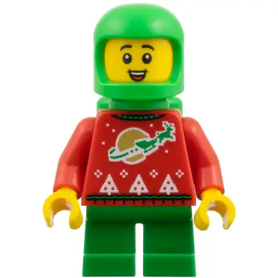  Elf - Red Holiday Sweater with Reindeer, Bright Green Helmet and Air Tanks
