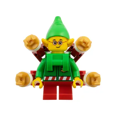  Elf - Green Jacket with Christmas Trees, Bright Green Neck Bracket with Robot Arms