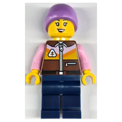  Ice Skater - Female, Reddish Brown Jacket, Dark Blue Legs, Medium Lavender Beanie