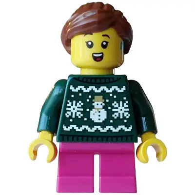  Carol Choir Singer / Caroler - Girl, Dark Green Knit Fair Isle Holiday Sweater