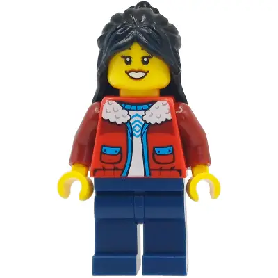  Child - Girl, Red Jacket over White Shirt, Dark Blue Legs, Black Hair