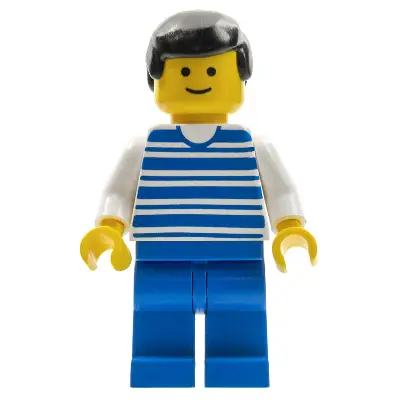  Horizontal Lines Blue - White Arms - Blue Legs, Black Male Hair, White Arms