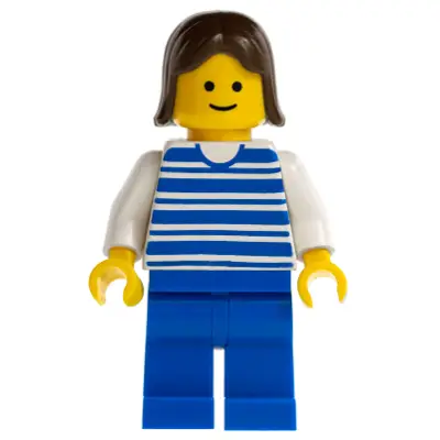  Horizontal Lines Blue - White Arms - Blue Legs, Brown Female Hair