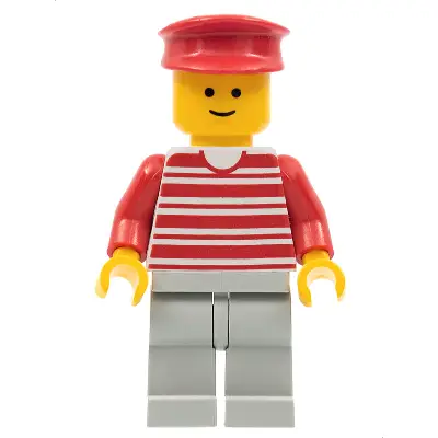  Horizontal Lines Red - Red Arms - Light Gray Legs, Red Hat