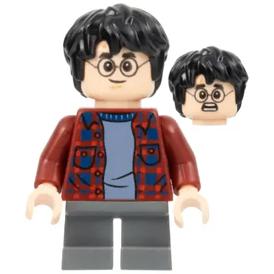  Harry Potter - Dark Red Plaid Flannel Shirt, Dark Bluish Gray Short Legs