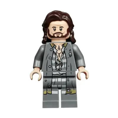  Sirius Black - Dark Brown Hair, Dark Bluish Gray Jacket over Tattered Striped Shirt, Printed Legs