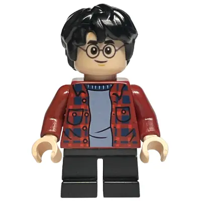  Harry Potter - Dark Red Plaid Flannel Shirt, Black Short Legs