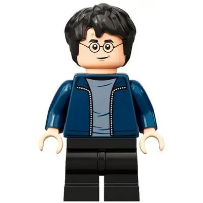  Harry Potter - Dark Blue Open Jacket over Sand Blue Shirt, Black Medium Legs