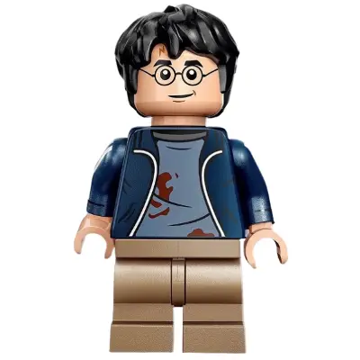  Harry Potter - Dark Blue Open Jacket over Sand Blue Shirt with Dirt Stains, Printed Arms, Dark Tan Medium Legs