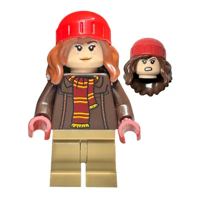  Hermione Granger - Reddish Brown Jacket with Dark Red Scarf, Dark Tan Medium Legs, Reddish Brown Hair with Red Beanie