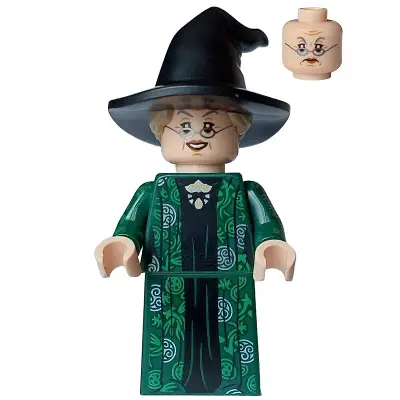  Professor Minerva McGonagall - Dark Green Robe over Black Dress, Hat with Hair, Printed Arms