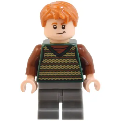  Fred Weasley - Dark Green Striped Sweater Vest, Dark Bluish Gray Medium Legs