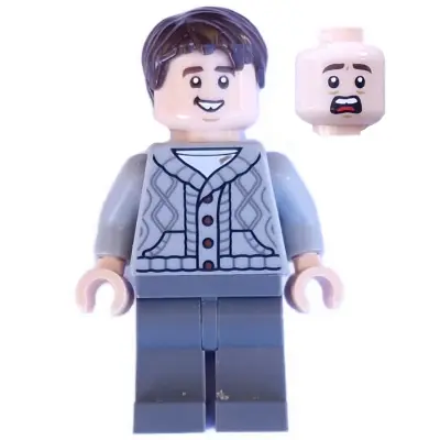 Neville Longbottom - Light Bluish Gray Knit Cable Cardigan Sweater, Dark Bluish Gray Legs