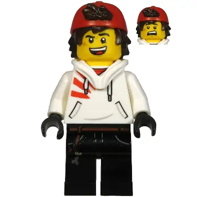  Jack Davids - White Hoodie with Backwards Cap and Hood Folded Down (Open Mouth Smile / Scared)