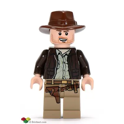  Indiana Jones - Dark Brown Jacket, Reddish Brown Fedora, Open Mouth Lopsided Grin