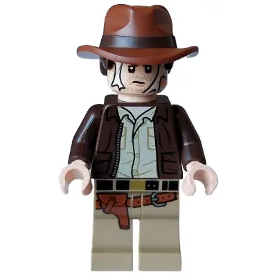  Indiana Jones - Dark Brown Jacket, Reddish Brown Dual Molded Hat with Hair, Spider Web on Face