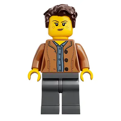  Mom, Freckles, Medium Nougat Jacket, Dark Brown Hair Swept Left Tousled