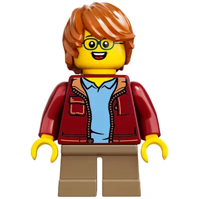  Child - Boy, Dark Red Jacket, Dark Tan Short Legs, Dark Orange Tousled Hair, Glasses
