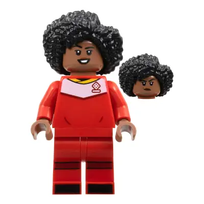  Soccer Player, Female, Red Uniform, Medium Brown Skin, Black Bushy Hair