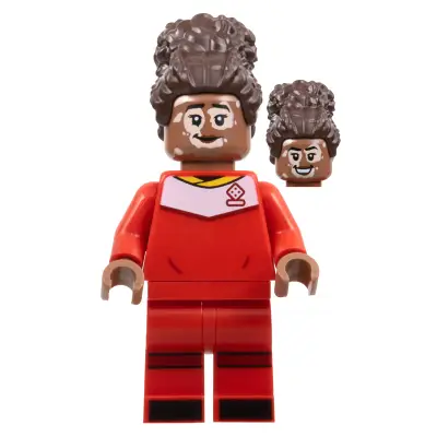  Soccer Player, Female, Red Uniform, Medium Brown Skin, Dark Brown Updo, Vitiligo