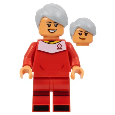  Soccer Player, Female, Red Uniform, Nougat Skin, Light Bluish Gray Hair