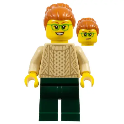  Camper - Female, Dark Orange Hair, Glasses, Tan Sweater, Dark Green Legs